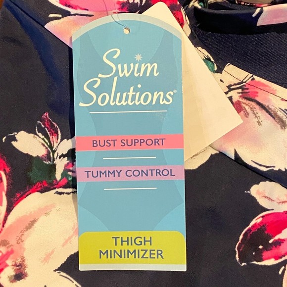 NWT Swim Solutions Modest Swim Suit Dress Thigh Minimizer Blue Floral Sz 10 - Picture 6 of 7